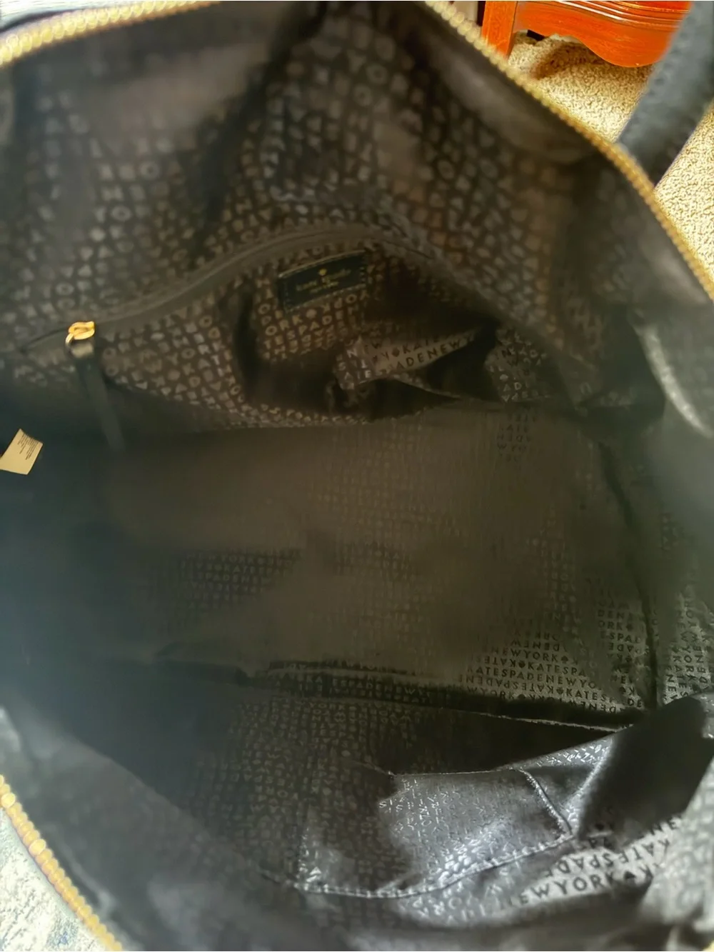 kate spade black nylon duffel with gold hardware